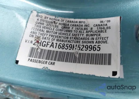 2009 Honda Civic Ex from USA, damaged, VIN 2HGFA16859H529965